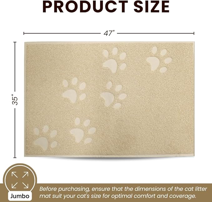 Andalus Jumbo Cat Litter Mat, Pack of 1 - Waterproof, Non-Slip & Easy to Clean Cat Litter Box Mat for Extra Efficient Pet Litter-Trapping, Beige (47” X 35”)