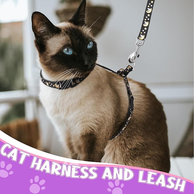 2 Pack Cat Harness and Leash with Collar Set, Escape Proof Cat Harness Adjustable Kitten Harness Glow in The Dark for Small Medium Cats