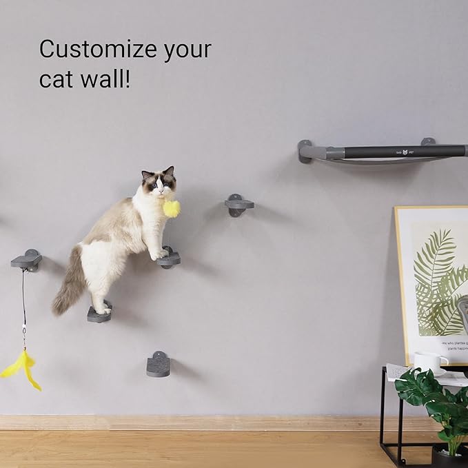 SVD.PET (2-Pack) Cat Wall Steps, Cat Climbing Stairs with Replaceable Felt Pad, Cat Climbing Shelves for Wall Mounted with Cat Toy, Cat Wall Furniture (Dark Grey)