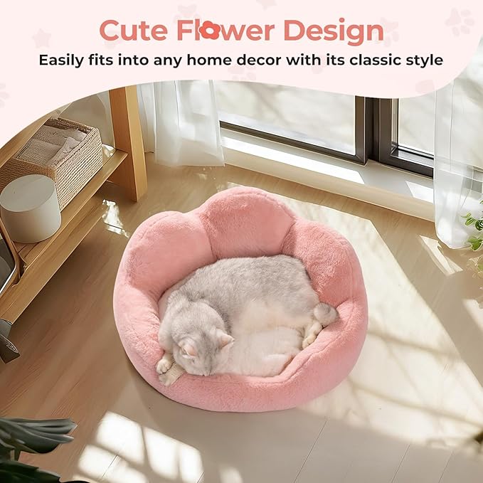 MEWOOFUN Cat Bed for Indoor Cats, Fluffy Cat Couch Bed Washable, Round Cute Pink Cat Sofa with Non-Slip Bottom, Pet Bed for Puppy and Kitten(Pink, 23")