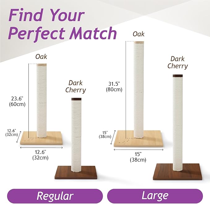 Necoichi 31.5” Tall Cat Scratching Post Kitten Scratcher Paper Rope Scratch Posts Trees with Hanging for Indoor Cats (31.5 inches for Adult Cats, Large, Dark Cherry)