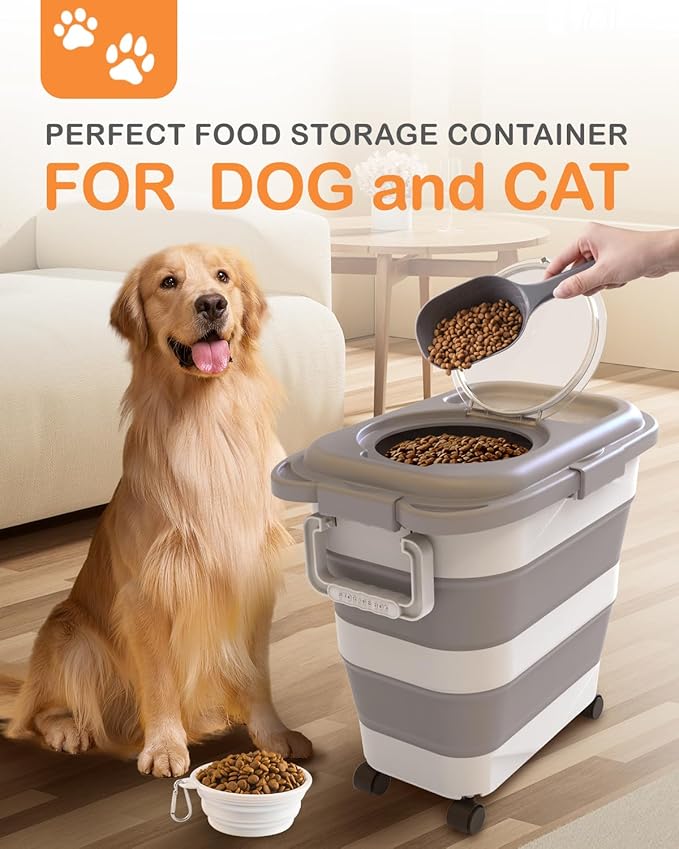 25-28lbs Dog Food Storage Container, Collapsible Dog Food Container, Wheels, Handle, Airtight Pet Food Storage Container, Scoop, Dog Bowl For Dog Cat Bird Food