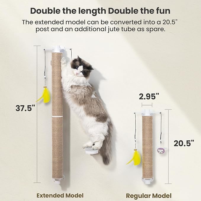 SVD.PET Cat Scratching Post Wall Mounted, 37.5" Tall Cat Scratcher for Wall with Hanging Toys, Jute Cat Wall Scratcher for Large Cats Indoor Cat Wall Furniture