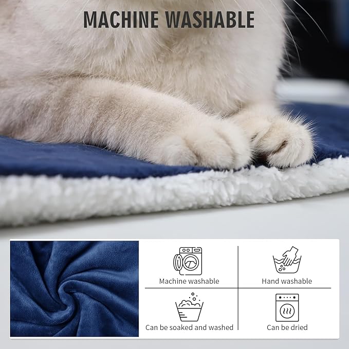 Rest-Eazzzy Cat Heating Pad, Cat Bed with Removable Cover Heated Cat Bed 5 Level Timer and 5 Level Temperature, Cat Beds for Indoor Warming Mat for Cat Dog(Heat pad, Pure-Blue,2pcs)