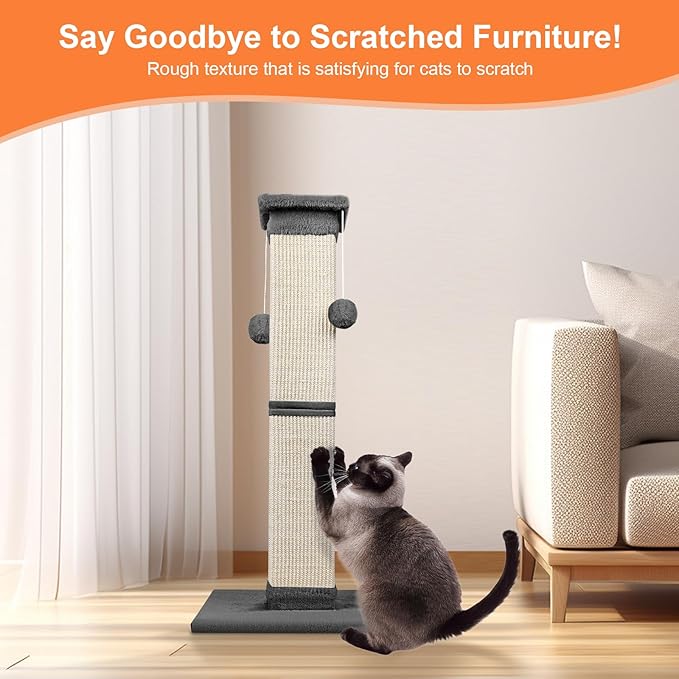 Cat Scratching Post 33 Inch Nature Sisal Cat Scratch Post for Indoor Cats, Large Cat Scratcher Protect Your Furniture, for All Breeds Grey