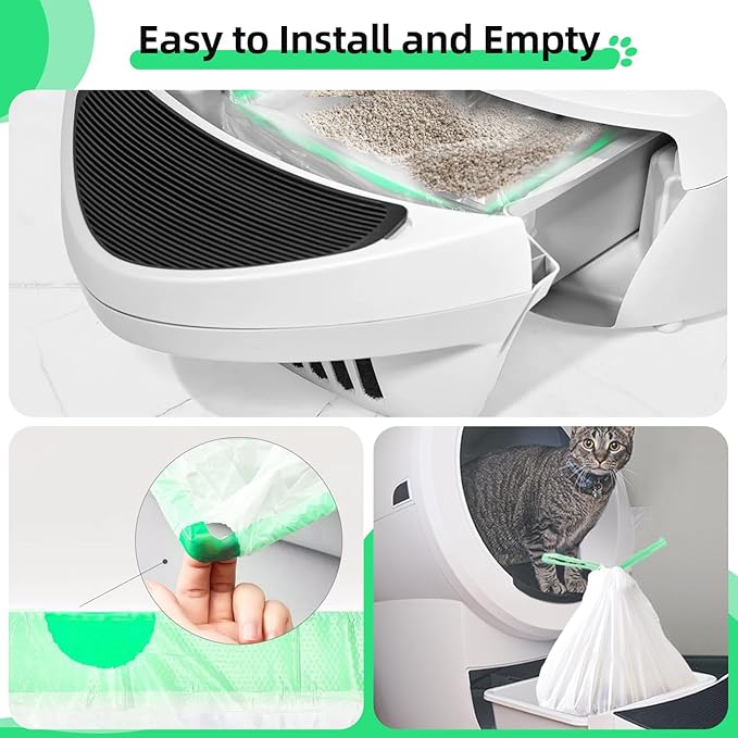 120 Count Waste Drawer Liners Bags Compatible with Litter Box Robot 4 and 3, Thick Self-cleaning Cat Litter Box Liners refill with Drawstring Heavy Duty 10-12 Gallons of Capacity