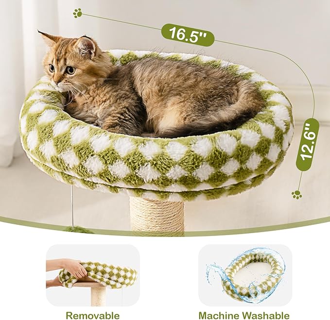 Mewoo Cat Scratching Post with Bed, Cat Tower with Cat Scratcher Post, Small Cat Tree for Indoor Cats, Sisal Cat Scratcher with Removable Cat Perch, Cat Ball Track and Kittens Toys (Green, Medium)