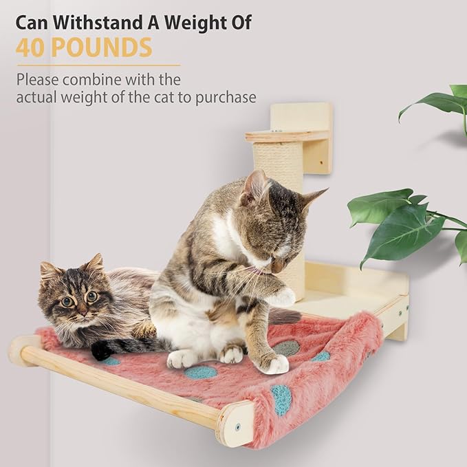 TONY HOBY Cat Wall Shelves, Cat Scratching Post, Wall Cat Hammock, Cat Wall Steps Indoor Playground (4 Pcs)