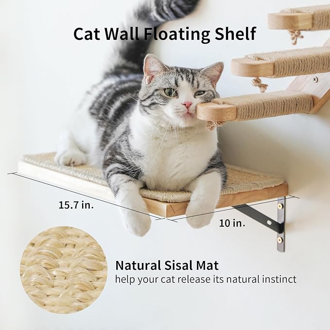 FUKUMARU Cat Wall Furniture, 3 Pack Cat Wall Shelves Set, Solid Rubber Wood Cat Shelf for Sleeping, Playing, Climbing and Lounging