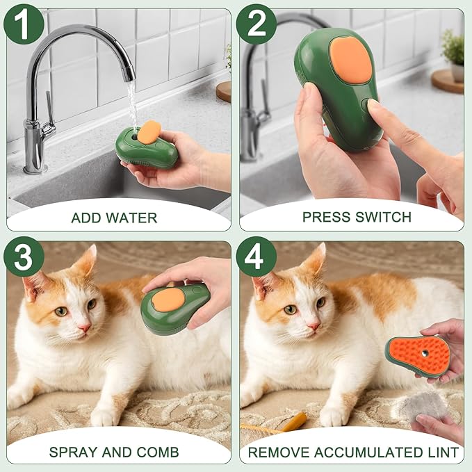 2Pcs Steamy Cat Brush - 3 in1 Cat Steamy Brush,Silicone Massage Grooming Brush with Water,Pet Hair Cleaner Brush Comb for Cats Dogs(Avocado)