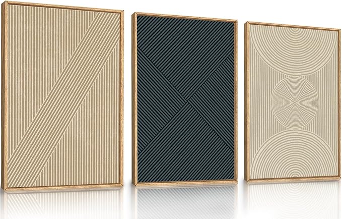 Ausril Boho Abstract Framed Canvas Wall Art Set, Neutral Beige Wall Decor, Mid Century Modern Wall Painting, Large Minimalist Textured Art Print for Living Room, Bedroom, Office 36"x24"x3