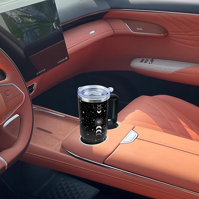 40 oz Tumbler with Handle and Straw, Stainless Steel Insulated Cup with Leak Proof Lid and Straw Lid, Keep Drinks Cold and Hot for Hours(Sun Moon)