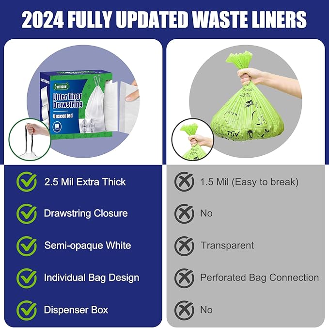 120 Pack Litter Box Robot 3 and 4 Waste Bags, 2.5 Mils Extra Thick Litter Box Liner, Box Drawstrings Closure Waste Bags for Self-Cleaning Litter Box