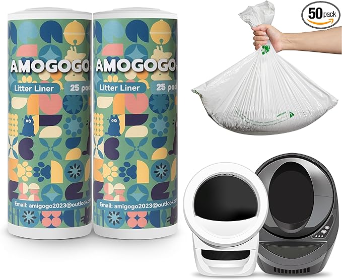 50 Pcs Waste Bags, Compatible with Litter Robot 4 & 3, Replacement Waste Bags, Heavy Duty Cat Litter Trash Bags, Waterproof Litter Bags, 26.4" x 21.9"