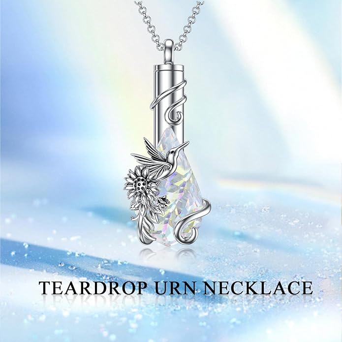Animal Crystal Urn Necklace For Ashes Sterling Silver Butterfly Dragonfly Bee Phoenix Peacock Hummingbird Fox Angel Wing Pentagram Pentacle Cremation Necklace Heart Teardrop Urn Holder Necklaces For Women Memorial Jewelry