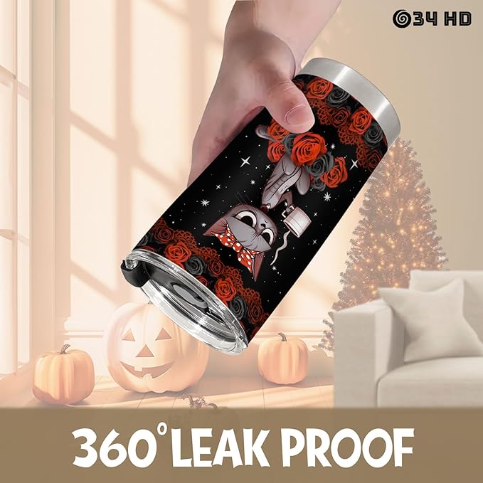 34HD Funny Black Cat Tumbler with Lid, 20 oz Stainless Steel Vacuum Insulated Pet Coffee Mug, Cat Lover Gifts for Women Girl Mom Birthday Halloween Christmas
