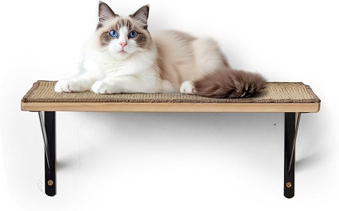 Cat Wall Shelves, 40 x 25 x 1.2 cm Pine Board with Sisal Mat, Iron Bracket, Linen Mat, High-Resolution Floating Wall Shelf, Cat Perch for Sleeping, Playing, and Scratching, 1.2 kg Set