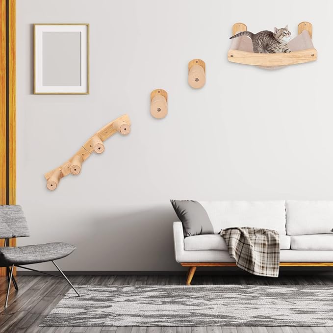 Cat Wall Floating Steps with Jute Rope Scratching - Wall Mounted Cat Stairs, Cat Climbing Shelfves and Perches for Wall, Stylish Indoor Cat Wall Furniture - Holds up 35lbs