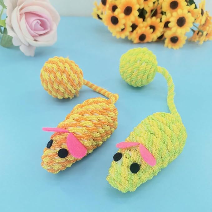 3Pcs Cat Mouse Toy Sounding Mouse and Cat Toy Mice Shape Kitten Toys for Indoor Cats Kittens Cat Chew Toy Interactive Squeaky Mouse Cat Ball Toy Pack