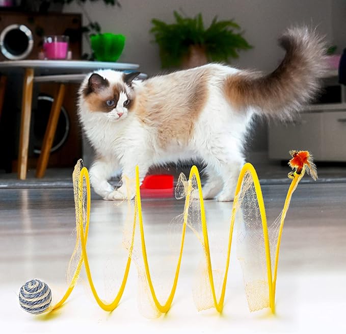 2 Packs Folded Cat Tunnel Cat Toys Spiral Tunnel Toy S Type Large Cat Tunnel for Kittens Cat Donut Tunnel Interactive Cat Toys for Outdoor Activity, Decompression Interactive Cat Spring Coil Toy