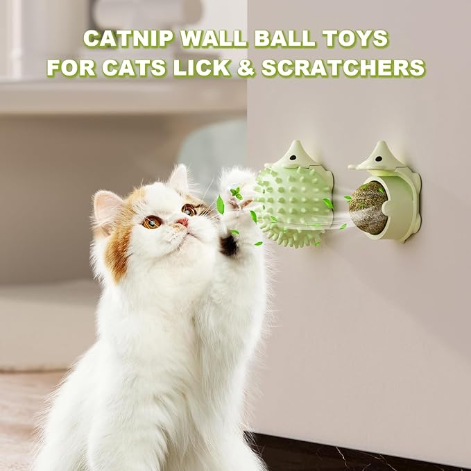 3 Pcs Catnip Toys Balls That Stick on Wall,Cat Toy Ball, Catnip Wall Balls for Cats Lick,Cat Face Scratchers, Cat self Groomer for Indoor Cats, (3-Color, Hedgehog)