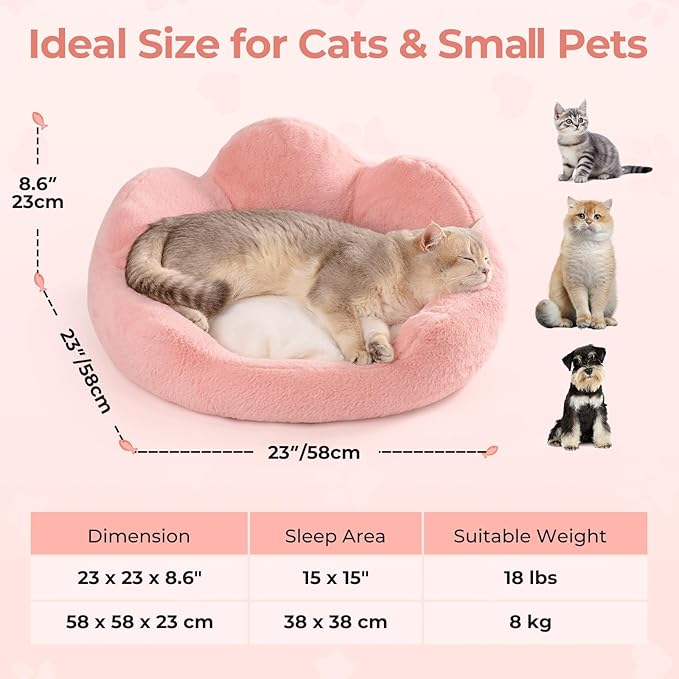 MEWOOFUN Cat Bed for Indoor Cats, Fluffy Cat Couch Bed Washable, Round Cute Pink Cat Sofa with Non-Slip Bottom, Pet Bed for Puppy and Kitten(Pink, 23")