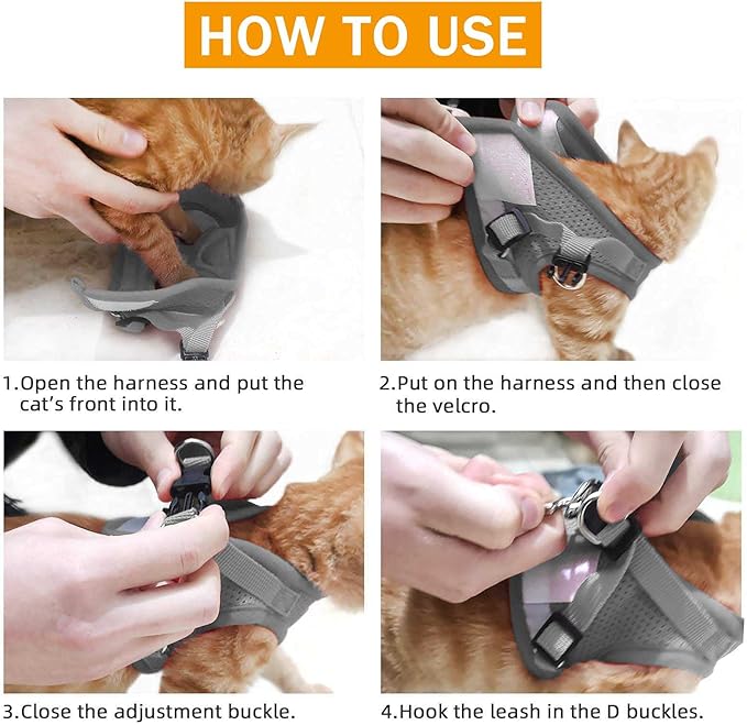 Cat Vest Harness and Small Dog Vest Harness for Walking, All Weather Mesh Harness, Cat Vest Harness with Reflective Strap, Step in Adjustable Harness for Small Cats (Khaki-Pattern, XS)