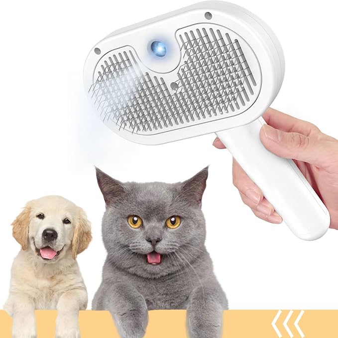 3 in 1 Cat Brush for Shedding - Spray Pet Hair Removal Comb with Water Tank and Release Button - Steamy Cat Brush - Pet Spray Hair Comb for Dogs and Cats