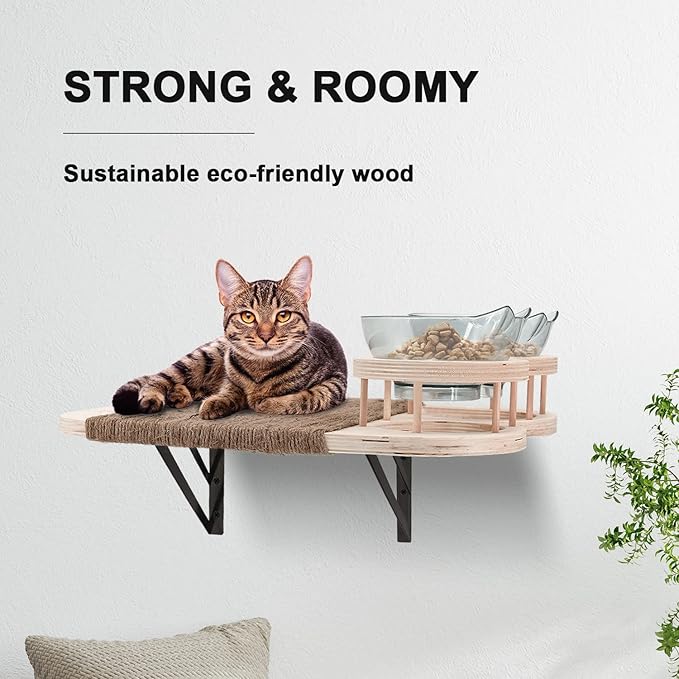 Cat Wall Shelves Cat Hammock with 3 Steps, Cat Shelves and Perches for Wall, Cat Wall Furniture Set, Cat Climbing Shelves Cat Wall Shelf with 2 Cat Food Shelf and Plush Covered, Gift for Cat