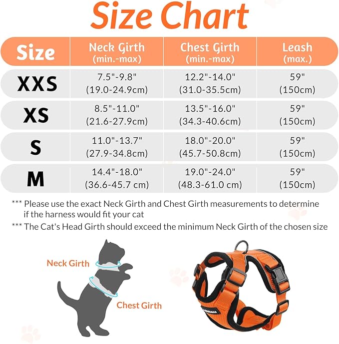 rabbitgoo Cat Harness and Leash for Walking, Escape Proof Soft Adjustable Vest Harnesses for Cats, Easy Control Breathable Reflective Strips Jacket, Orange, XS