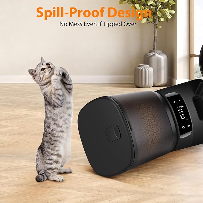 Automatic Cat Feeders for Two Cats, 5L/20 Cups Double Automatic Cat Food Dispenser with 2 Stainless Bowls,10s Meal Call and Timer Setting 20 Portions 6 Meals Per Day,Pet Feeder for Cat and Dog Black