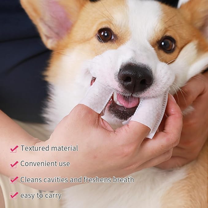 50pcs Dog Teeth cleaning Wipes,Finger Toothbrush for Dogs, Clean Tartar Reduce Plaque, Fresh Breath, Suitable for Dog and Cat Dental Careand Other Pet （50pcs）