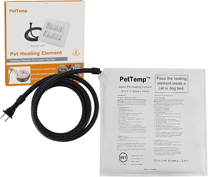 Pet Bed Warmer, Compact Heating Pad Insert for Cat Dog Beds, Turn Any Pet Bed Into a Heated Pet Bed, Waterproof Heated Bed Mat with Chew-Resistant Cord, Safe and Warm (M:9'' x 9'')