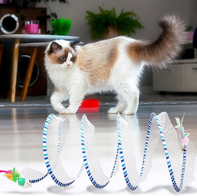 2 Packs Folded Cat Tunnel, Cat Toys Tunnels for Indoor Cats, Large Cat Tunnel Bed for Kittens, Cat Donut Tunnel, Interactive Cat Toys for Outdoor Activity, Decompression Interactive Cat Spring Toys