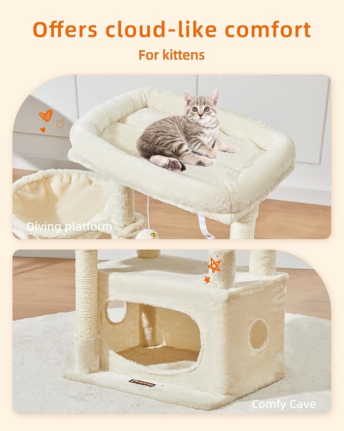 Taoqimiao Cat Tree,38.2-Inch Cat Tower for Indoor Cats,Suitable for Kittens with Luxurious cat condo with Adjustable Baskets and Luxurious Perch Beige MS029SM