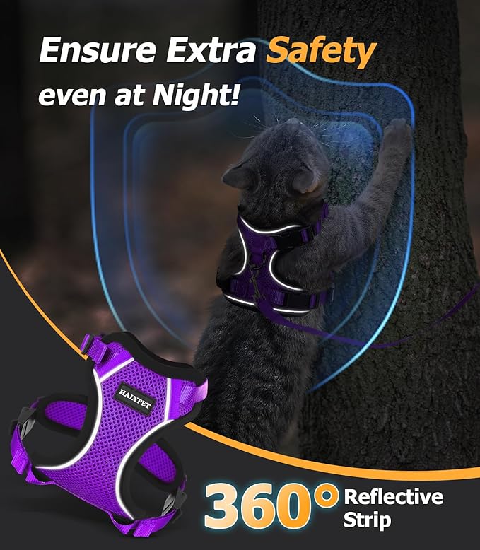 Halypet Cat Harness and Leash Set [H500 Pro Escape Proof Cat Harness for Walking, Adjustable Breathable Soft Travel Cat Leash, Reflective Strips Kitten Harness