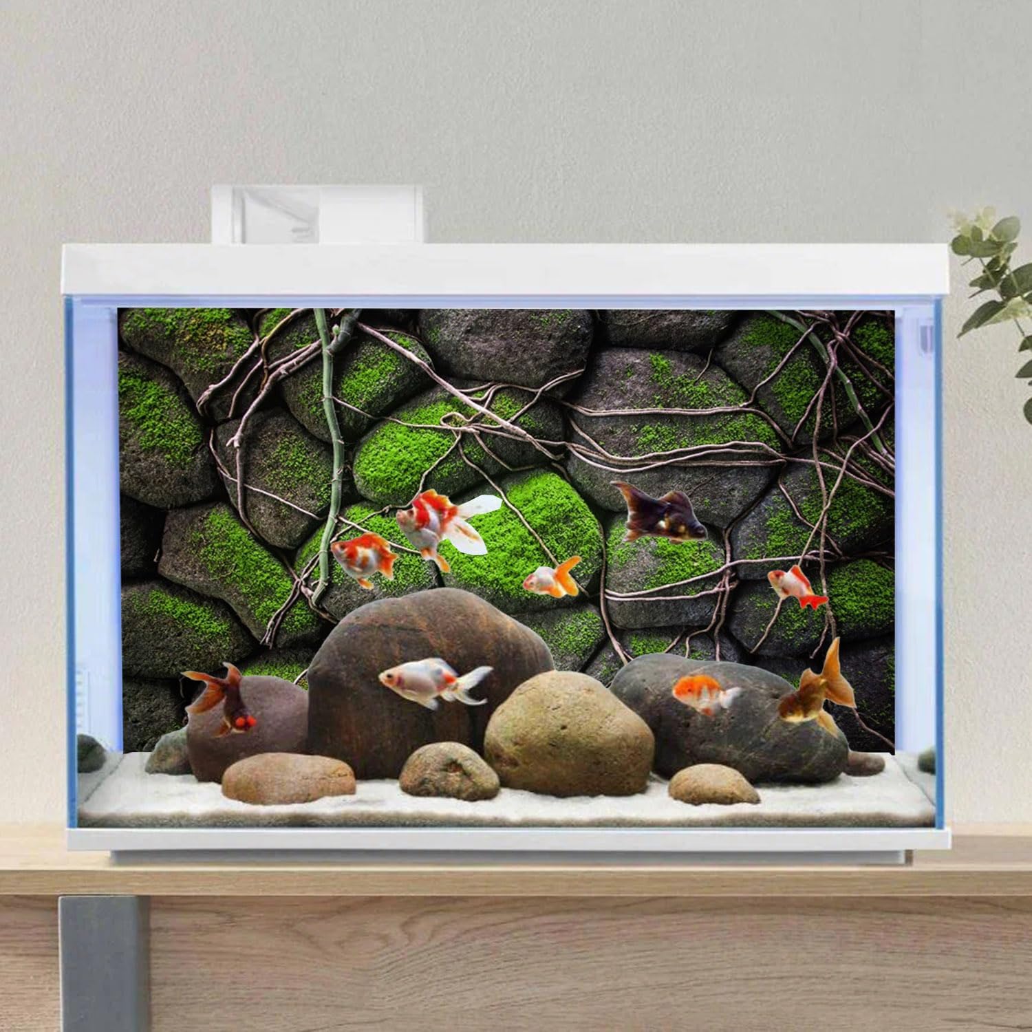 AWERT 60x24 inches Stone Aquarium Background Rock Fish Tank Background Rocky Terrarium Background Vinyl