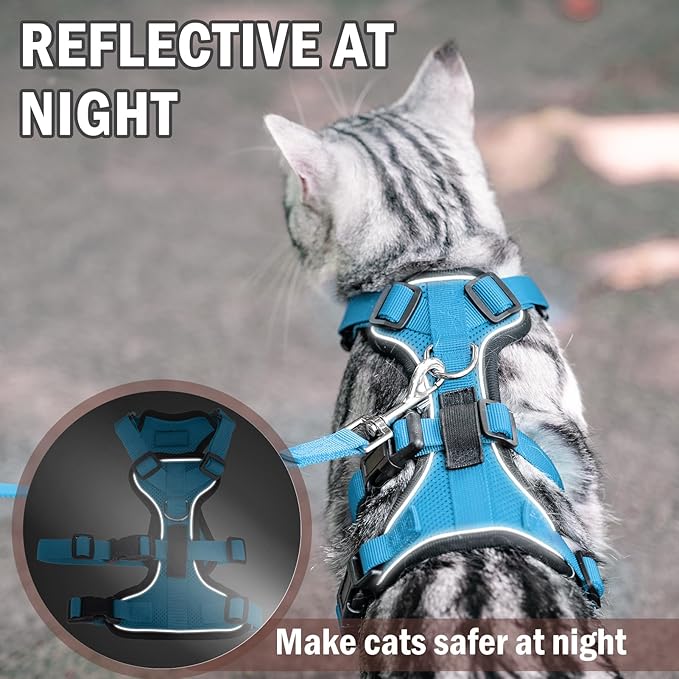 PUPTECK Cat Harness and Leash Set Escape Proof for Walking, Breathable Mash Vest Adjustable Harness for Cats Puppy Small Animals, Reflective at Night, Sky Blue Medium