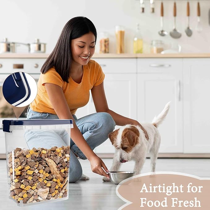 8 Lbs Dog Food Storage Container with Scoop - Airtight Cat Food Container - Buckle-Lock Pet Food Container for Dog, Cat, Bird Seed - Dog Treat Container Dry Food Storage Bin - Royal Blue