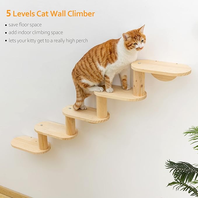 Cat Shelf for Wall Mount Hammock with 5-Levels Climbing Ladder Moon Cat Shelves and Perches for Activity Indoor Cats Wall Furniture(5-Levels Steps)