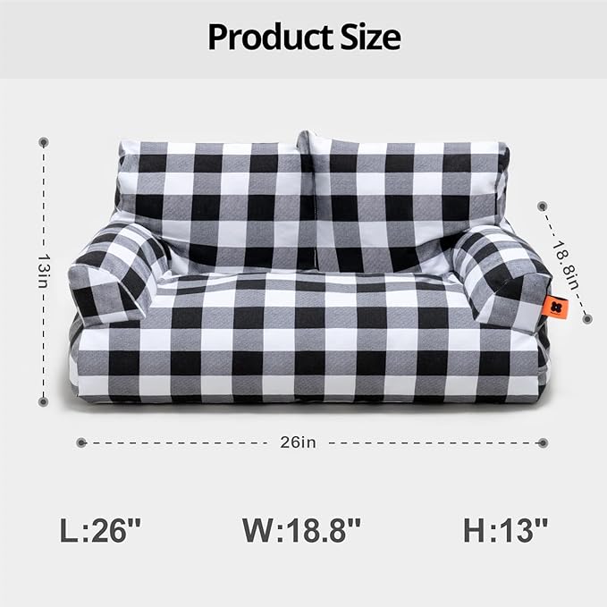 MEWOOFUN Pet Sofa Bed for Medium Pets Cat Couch Cat Bed with 26×19×13 Inch Removable Washable Cover Nonskid Bottom Puppy Couch Pet Bed up to 25 lbs (Black & White)