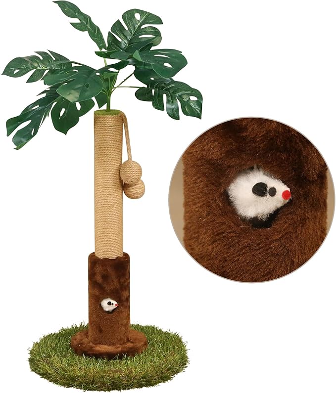 Cat Scratching Posts Cat Trees 26.4" Tall with Sisal Rope Cat Toy and Hanging Ball for Indoor,Wooden Palm Tree Cat Scratch Pole for All Cat