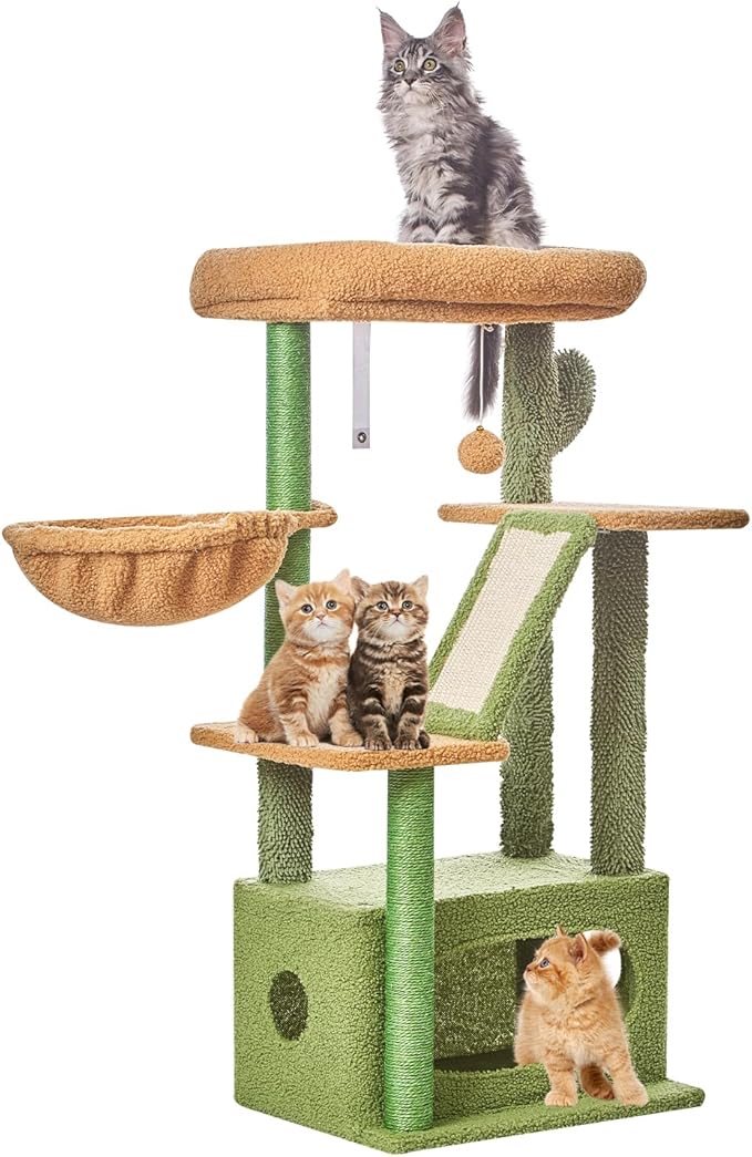 Taoqimiao Cat Tree,38.2-Inch Cat Tower for Indoor Cats,Suitable for Kittens with Luxurious cat condo with Adjustable Baskets and Luxurious Perch MS029ST Cactus