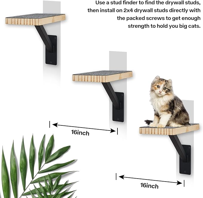 Cat Climbing Steps for Wall (Pack of 3) -Sturdy Metal Support Cat Wall Steps, Wall Floating Shelves, Indoor Cat Wall Furniture & Perch, Cat Hammock Bed, Cat Ladder Stairs-Easy to Install