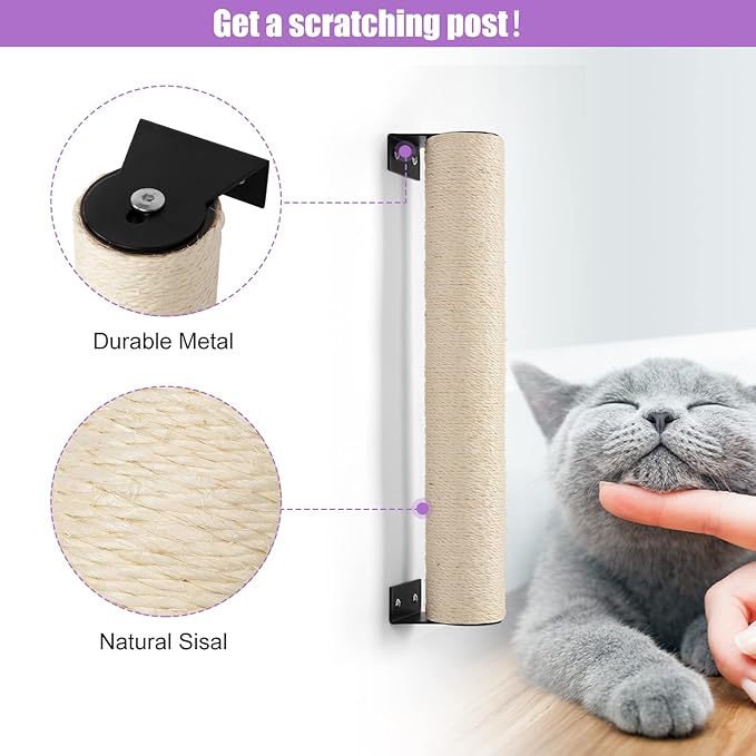 Wall Mounted Cat Scratching Post for Indoor Cats | Kitten Wall Shelves Climbing Furniture| Sisal Rope Cat Claw Scratcher Tree | Solid Wooden Walkway for Cage Mounted Climbing Relaxing