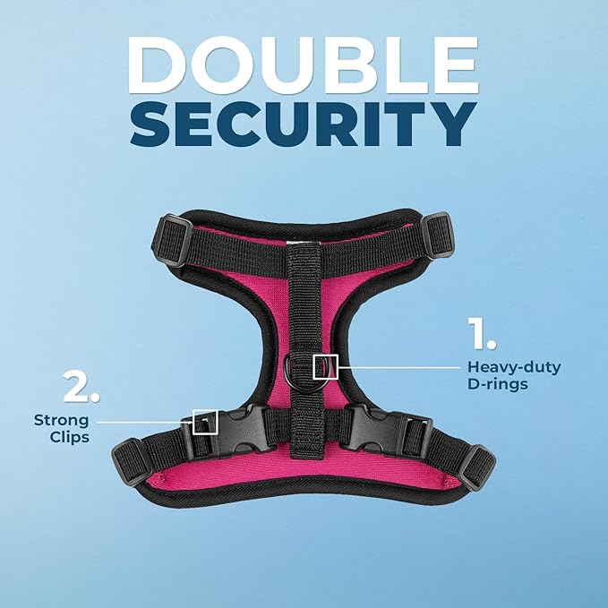 Voyager Escape Proof Cat Harness and Leash Set with Reflective Stitching, Neoprene Handle 5ft - Supports Small, Medium and Large Cats, Kittens for Walking by Best Pet Supplies - Black Trim-Fuchsia, S