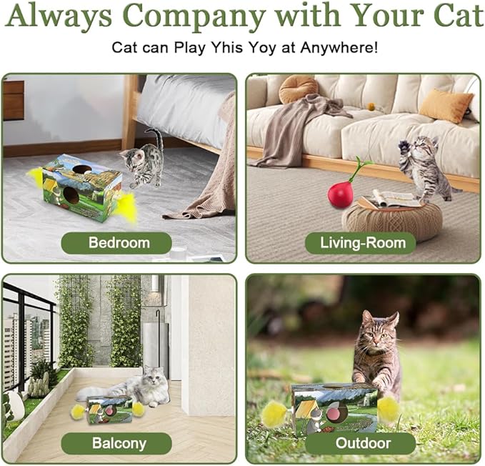 Abnaok 2-in-1 Cat Toy, Cat Interactive Toys for Indoor Cats Kitten Tumbler Balls Kitty Feather Toy, Cat-Digging Hole Toy Suitable as a Birthday Gift