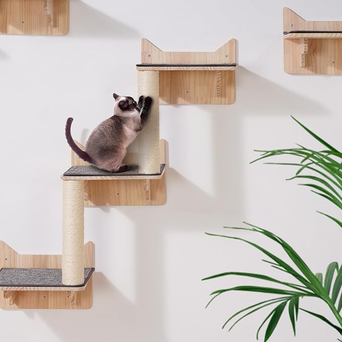 VEVOR Wall Mounted Cat Shelves, Cat Wall Shelves and Perches with Jumping Boards, Nest, Barrier Board & Cat Tree, Cat Floating Furniture up to 40 lbs for Sleeping, Playing, Climbing, Set of 5