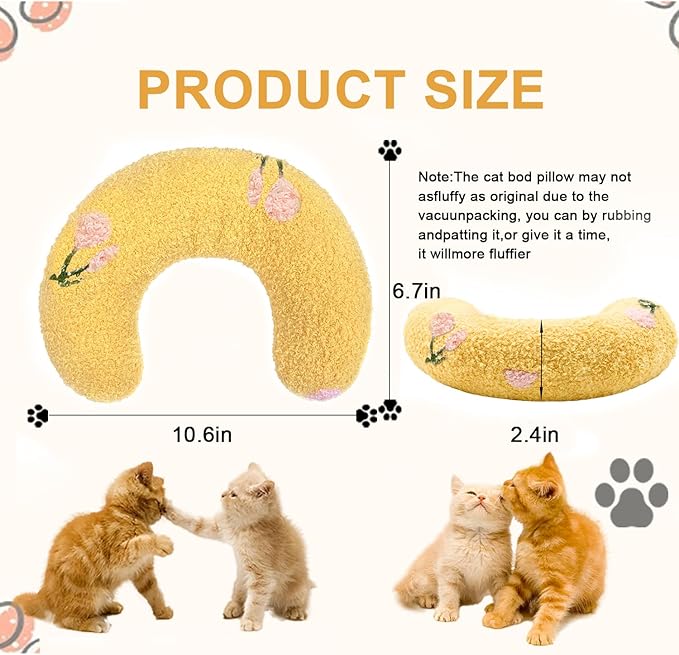 ucho Cats Kitten Pillow Cat Nap Plush, Puppy Purr Soothing Plush Cat Toy,Soft Fluffy Warming Pillow, Pet Calming Toy for Joint Relief Sleeping Improve Yellow