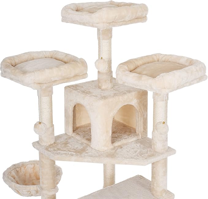 BEWISHOME Cat Tree 66.3 Inch Multi-Level Large Cat Tower with Plush Top Perches, Sisal Scratching Post Cat Play House Kitty Activity Center MMJ14M